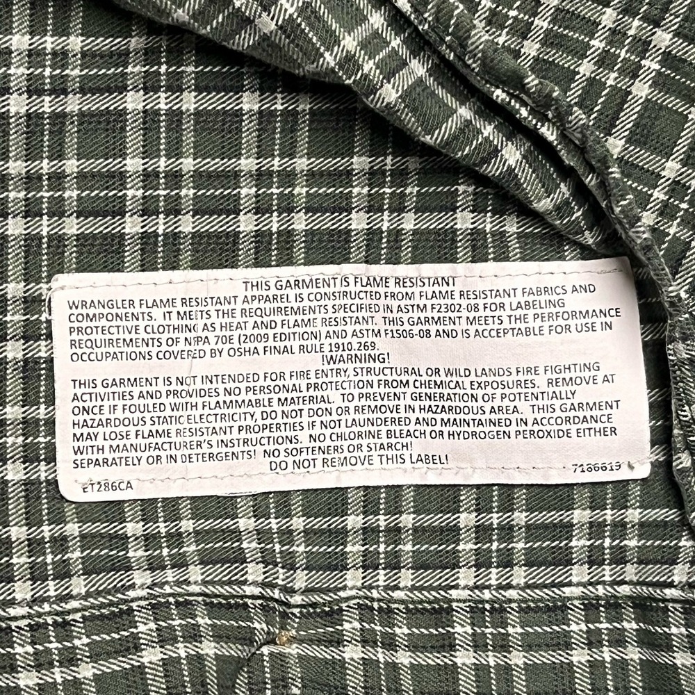 Wrangler Shirt Mens XLT Green Plaid Riggs Workwear FR Fire Resistant HRC2 - Picture 9 of 11
